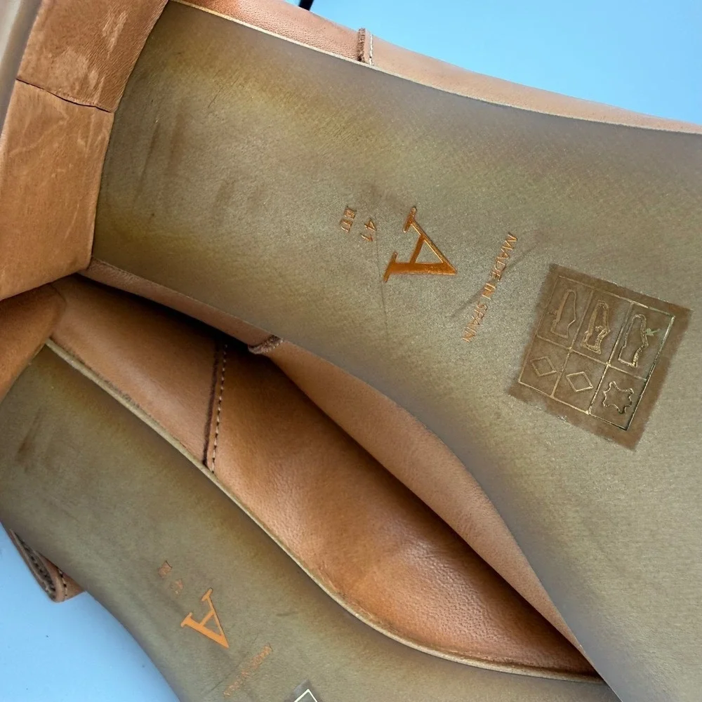 Anthropologie Harlow Tan Leather Ankle Boots Block Heel Zip Back Women EU 41
